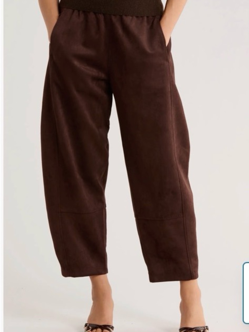 Max Studio Brown Elastic-Waist Faux Suede Barrel Tapered Pants